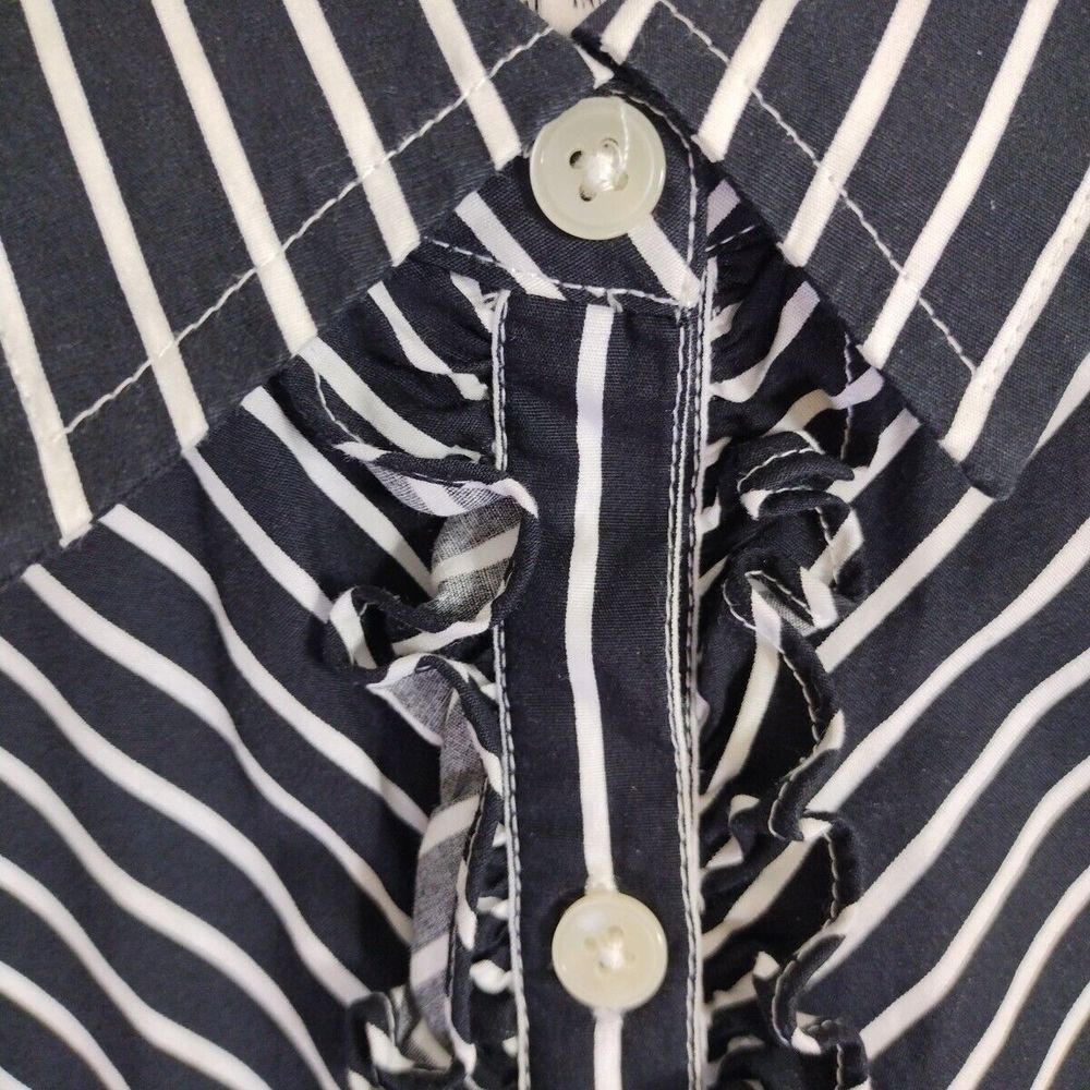 Striped Formal Shirt Collared Blouse Women's Black White 100% Cotton Size L - Picture 8 of 10